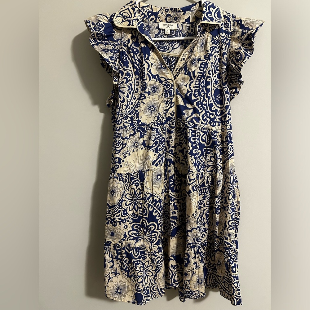 Blue and tan tunic/babydoll dress